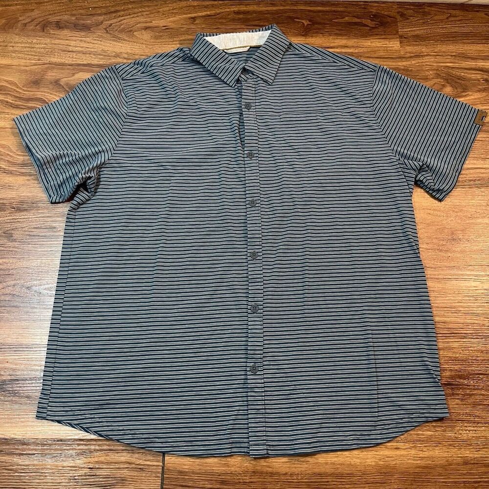 DAKOTA GRIZZLY Striped Button Up Short Sleeve Shirt Men’s 2XL Gray Blue Collared